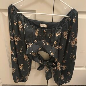 Altar'd State Dark Floral Tie-back Blouse